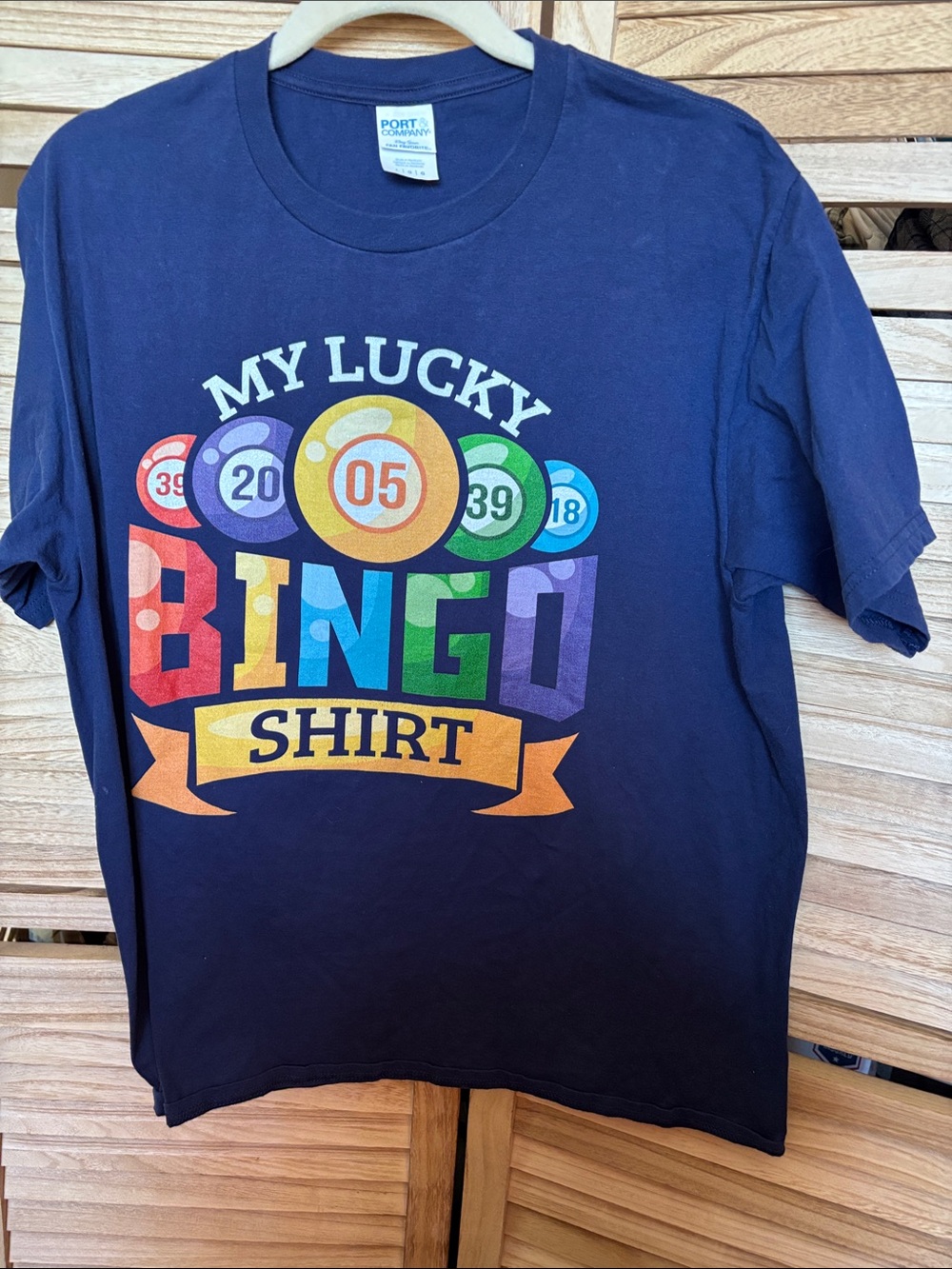 Port & Company "My Lucky Bingo Shirt" Graphic Tee - Navy Large